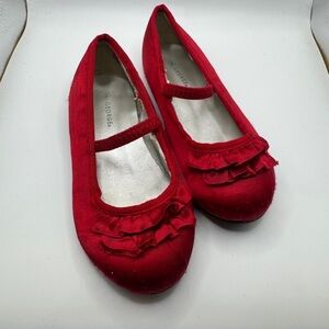 George Toddler Size 10 Red Dress Shoes Flats with Ruffled Design